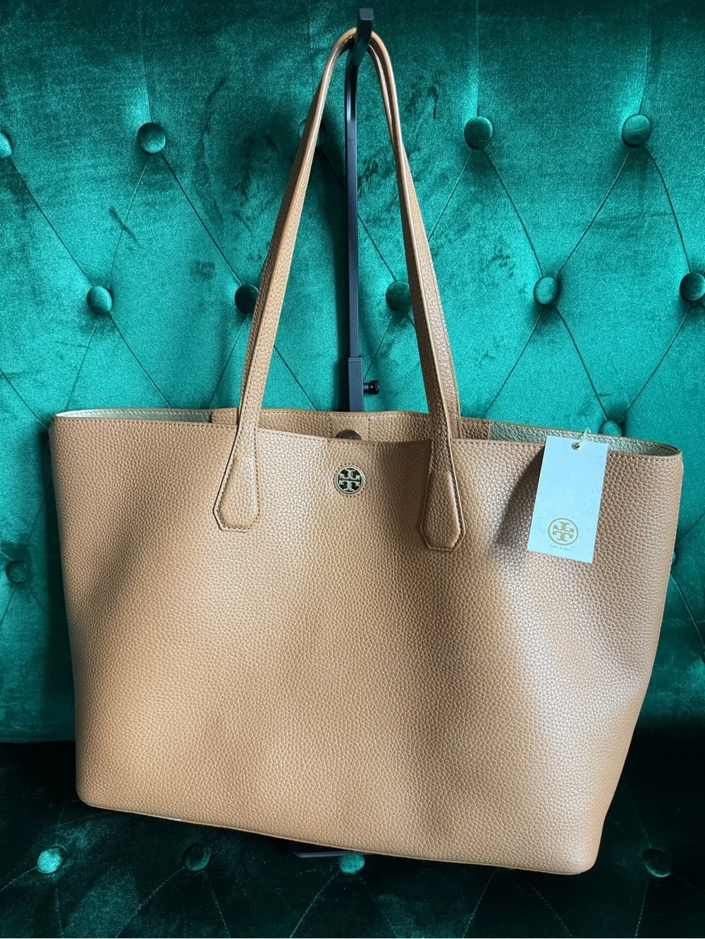 Tory Burch Perry Tote in Bark/Gold Interior Pebbled Leather EUC